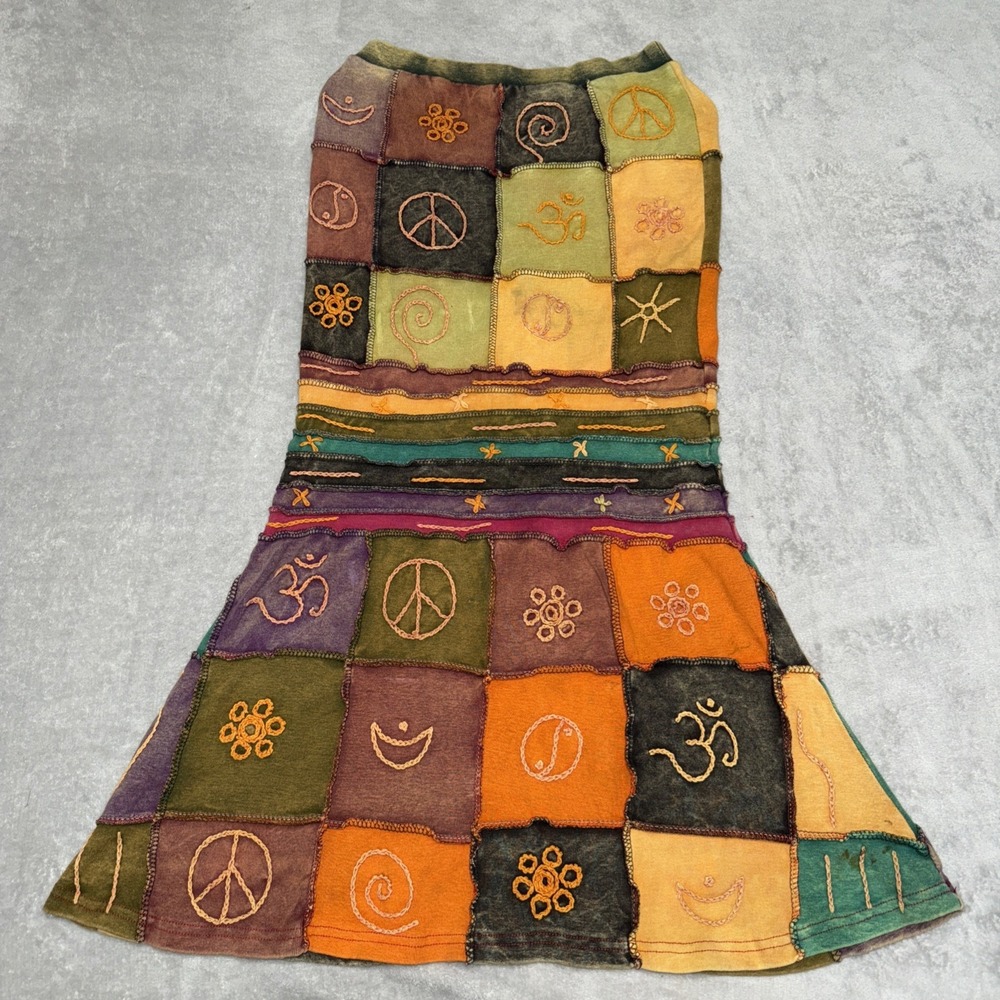 Memoirs International Skirt BOHO Hippie Patch Work Embroidery Women's Dyed Sz‎ M